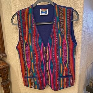 Vintage AKLANDA Pure New Wool Multicolor Coogi Style Vest Size Medium-Unisex